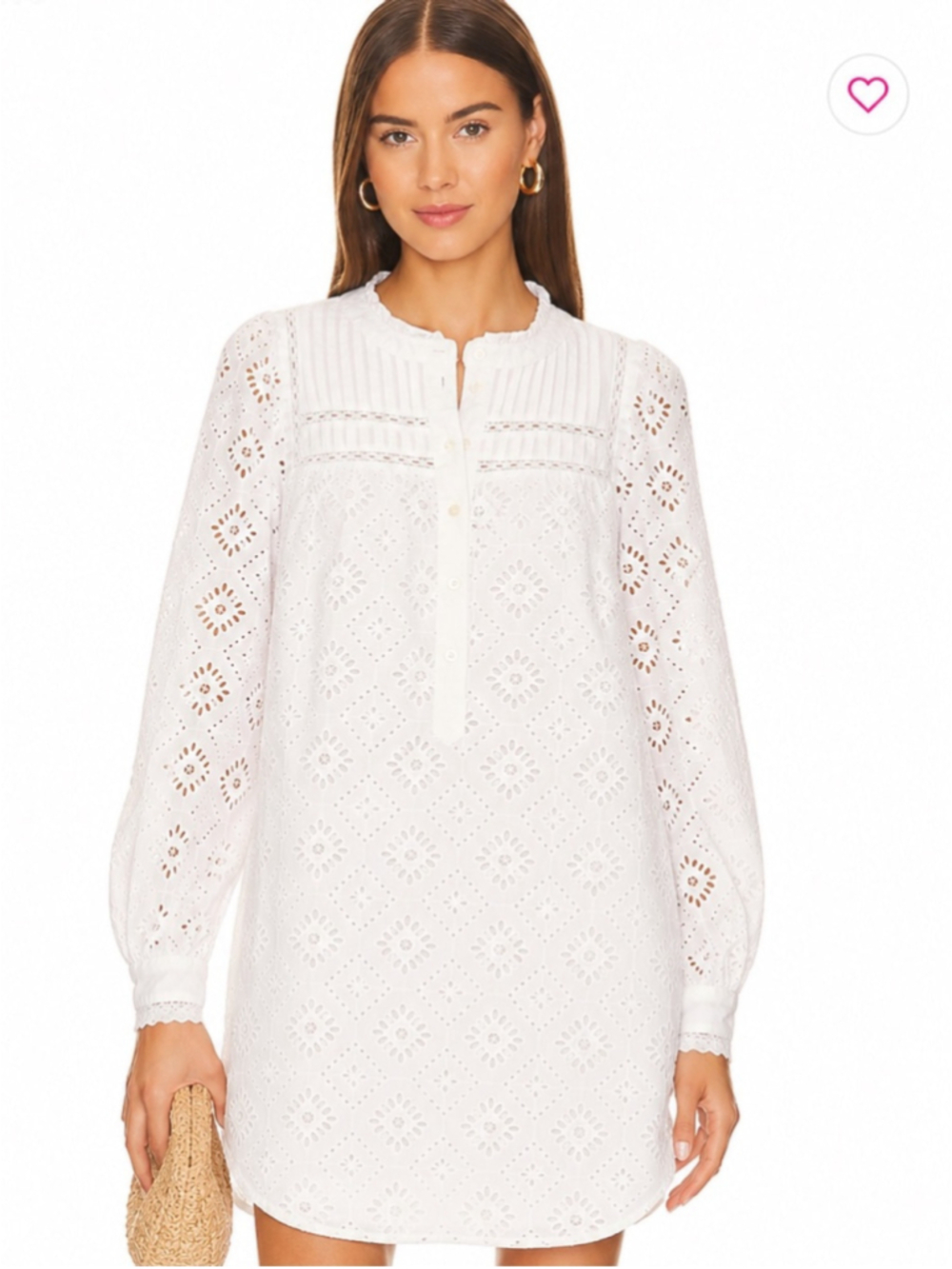 OUI Eyelet Embroidered Cotton Tunic Dress | White cream